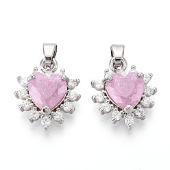 Платина Латунные микро проложить кубического циркония подвески, без кадмия, без никеля и без свинца, сердце, платина, 16.5x14x6 мм, отверстие : 4.5x2.5 мм