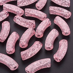 Pink Transparent Crackle Acrylic Beads, Curved Tube, Pink, 35x11.5x13.5mm, Hole: 3.5mm, about 148pcs/500g
