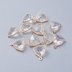 Прозрачный Стеклянные подвески, с фурнитурой Berzel с открытой спиной из экологически чистого сплава, граненые, треугольные, золотой свет, прозрачные, 17x14.5x7 мм, отверстие : 1.2 мм