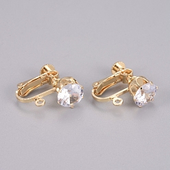 Прозрачный Латунный винт для фиксации на серьгах, спиральный зажим для ушей, для не проколотых ушей, с фианитом и петлей, долговечный, реальный 14 k позолоченный, прозрачные, 18x18x9 мм, отверстие : 1.4 мм