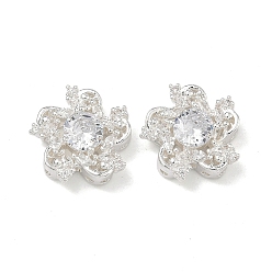 Прозрачный Латунные звенья с инкрустацией кубическим цирконием, цветок, 925 серебро покрытием, прозрачные, 15x15.5x6.5 мм, отверстие : 1.2 мм