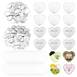 Платина Наборы для самостоятельного изготовления значков в форме сердца из железа и пластика., платина, 50x54.5x2.5 мм, внутренний диаметр: 45x53 мм