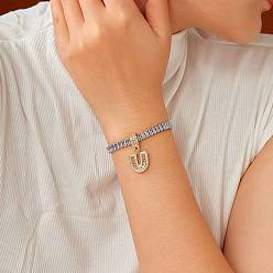 Letter U Модные латунные браслеты с подвесками из прозрачных кубических цирконий с микропаве, теннисные браслеты со стразами для женщин, буквы, Буква U, 7-1/2 дюйм (19 см)