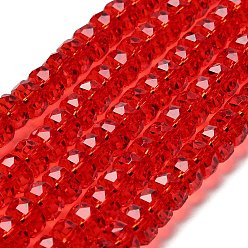Красный Прозрачные стеклянные бусины, граненые, баррель, красные, 7.5x5 мм, отверстие : 1.6 мм, около 64 шт / нитка, 14.69'' (37.3 см)