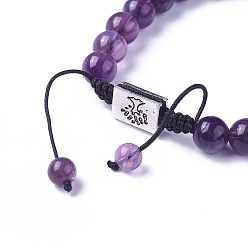 Amethyst Chakra Jewelry, Natural & Synthetic Mixed Stone Braided Bead Bracelets, with Natural Amethyst, Alloy Findings and Nylon Cord, Rectangle with Tree, 52~76mm