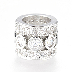 Платинированный Латунные микро проложить кубического циркония бусы, колонка, Реальная платина, 11x9 мм, отверстие : 7 мм