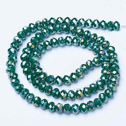 Dark Green Electroplate Glass Beads Strands, Opaque Solid Color, AB Color Plated, Faceted, Rondelle, Dark Green, 2.5x2mm, Hole: 0.4mm, about 150~170pcs/strand, 11 inch(27.5cm)