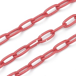 Indian Red Eco-friendly Spray Painted Handmade Brass Paperclip Chains, Soldered, with Spool, Indian Red, 17x8x2mm, 32.8 feet(10m)/roll