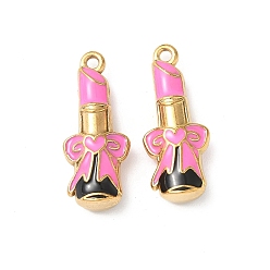Pink 304 нержавеющей стальной эмали подвески, подвески в форме губной помады, ионное покрытие (ip), золотые, розовые, 27x11x6 мм, отверстие : 1.8 мм
