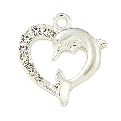 Серебро Подвески из прозрачного кубического циркония из сплава с микропаве, сердце, серебряные, 21.5x19.5x3 мм, отверстие : 2 мм