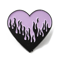 Lilac Heart with Fire Enamel Pin, Electrophoresis Black Alloy Brooch for Backpack Clothes, Lilac, 28.5x30x1.6mm