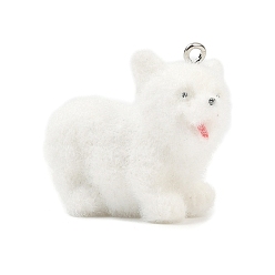 Белый Флокированные подвески из непрозрачной смолы, вест-хайленд-уайт-терьер, с железной платиной петлей, белые, 28.5x35x17.5 мм, отверстие : 2 мм