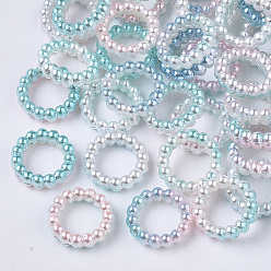 Medium Turquoise ABS Plastic Imitation Pearl Linking Rings, Rainbow Gradient Mermaid Pearl, Round Ring, Medium Turquoise, 10x3mm, Inner Diameter: 6mm, about 1000pcs/bag