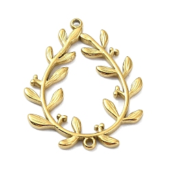 Real 18K Gold Plated Ion Plating(IP) 304 Stainless Steel Connector Charms, Leaf Teardrop Wreath Links, Real 18K Gold Plated, 28.5x23x2mm, Hole: 1.2mm