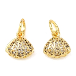Золотой Латунные микропаве прозрачные кубические циркониевые подвески, формы раковины, стойки покрытие, долговечный, без свинца и без кадмия, с целью перехода в кольце, золотые, 10x9.5x5 мм, отверстие : 4 мм