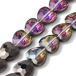 (405) Непрозрачный AB вишня Стеклянные бусины с гальваническим покрытием , с половиным покрытием, граненые, сердце, с черным покрытием, 9.5~10x9.5~10x4.5 мм, отверстие : 1 мм, около 44 шт / нитка, 15.87 дюйм (40.3 см)