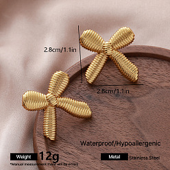 Golden 304 Stainless Steel Stud Earrings for Women, Bowknot, Golden, 28x28mm