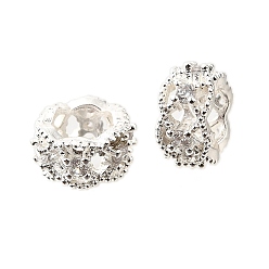 Серебро Колонна латунные микро-паве кубические циркониевые разделительные бусины, стойки покрытие, долговечный, серебряные, 8x4 мм, отверстие : 4 мм