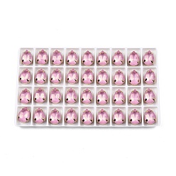 Розовый Aurora(jm) пришиваем горный хрусталь, граненый стеклянный горный хрусталь, многожильных ссылки, с латунной оправой золотистого цвета, слеза, светло-розовый, 14x10x8 мм, отверстие : 1 мм