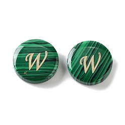 Letter W Синтетические малахит бусины, с золотистыми латунными пластинами, плоские круглые с буквы, Буква W, 15x5 мм, отверстие : 1.4 мм