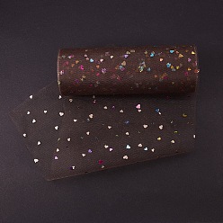 Coffee Heart Glitter Sequin Deco Mesh Ribbons, Tulle Fabric, Tulle Roll Spool Fabric For Skirt Making, Coffee, 6 inch(15cm), about 10yards/roll(9.144m/roll)