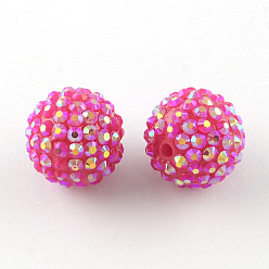 Magenta Ab-color de los granos del Rhinestone de resina, con los granos redondos de acrílico en el interior, para la joyería chicle, magenta, 14x12 mm, agujero: 2~2.5 mm