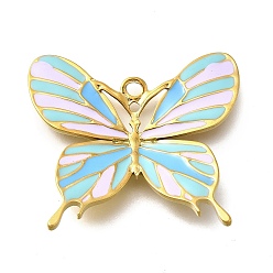 Разноцветный Латунь эмаль подвески, очарование бабочки, реальный 18 k позолоченный, красочный, 32.5x36x2.5 мм, отверстие : 2.5 мм