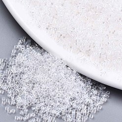 Clear FGB 11/0 Grade A Baking Paint Glass Seed Beads, Cylinder, Uniform Seed Bead Size, Transparent Colours Luster, Clear, 1.5x1mm, Hole: 0.5mm, about 20000pcs/bag