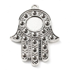 Antique Silver Alloy Pendant Cabochon Settings, Hamsa Hand, Antique Silver, Tray: 10mm, Fit for 2mm Rhinestone, 41x29x2mm, Hole: 2.8mm, about 222pcs/1000g
