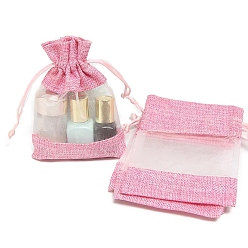 Ярко-Розовый Сумка из искусственного льна из микрофибры, сумка на шнурке с бантиком из органзы, прямоугольные, ярко-розовый, 23x16 см