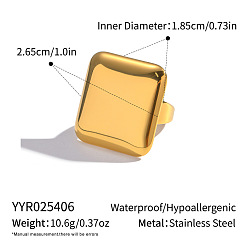 Настоящее золото 18K 304 квадратные манжеты из нержавеющей стали для женщин, реальный 18 k позолоченный, размер США 8 1/2 (18.5 мм)