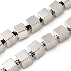 с Платиновым Покрытием Стеклянные бусины с гальваническим покрытием , кубические, с покрытием платиным, 6.5x6.5x6.5 мм, отверстие : 1 мм, около 47 шт / нитка, 16.14'' (41 см)