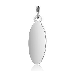 Stainless Steel Color Tarnish Resistant 201 Stainless Steel Stamping Blank Tag Pendants, Mirror Polished Finish, Oval, Stainless Steel Color, 19x7x1mm, Hole: 3.5mm