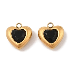 Черный Ионное покрытие (ip) 304 подвески из нержавеющей стали с микропаве из кубического циркония, золотые, сердце, чёрные, 10.5x10x5 мм, отверстие : 1.4 мм