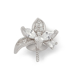 Платина 925 подвеска-цветок из стерлингового серебра с прозрачными кубическими цирконами, за половину пробурено бисера, родий, с печатью 925, платина, 13.5x12.5x11 мм, отверстие : 3x2 мм, штифты : 6x1 мм