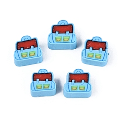 Light Sky Blue Back to School Handmade Polymer Clay Beads, School Bag, Light Sky Blue, 9~10x8.5~9.5x4mm, Hole: 2mm