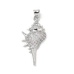 Shell Shape Латунные микро проложить кубического циркония подвески, платина, формы раковины, 33.5x15.5x5.5 мм, отверстие : 4.5x3.5 мм