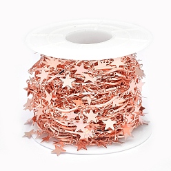 Розовое Золото Латунные зубчатые стержневые цепи, с катушкой, звезды прелести, долговечный, без свинца и без кадмия, пайки, розовое золото , 16x1x1 мм, 8x7x0.1 мм, около 32.8 футов (10 м) / рулон