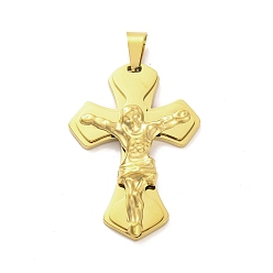 Золотой Вакуумное покрытие pvd 304 подвески из нержавеющей стали, крест с оберегом Иисуса, религия, золотые, 44.5x30.5x5.8 мм, отверстие : 8x4.5 мм