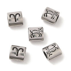 Овен Овал с созвездием 304 бусины из нержавеющей стали, бусины с большим отверстием, античное серебро, Овен, 9x9x6 мм, отверстие : 4.5 мм