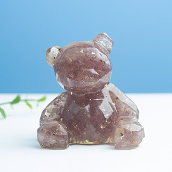 Клубничный Кварц Украшения для выставки товаров из смолы, с натуральной клубничной кварцевой крошкой, граненая фигурка медведя, украшение для дома по фэн-шуй, 53x62x65 мм