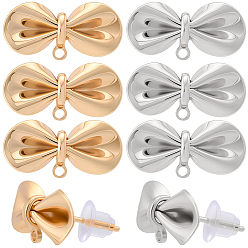 (52) Непрозрачная лаванда 20шт. 2 цвета латунные серьги-гвоздики фурнитура, с петлей, бантом, разноцветные, 6.5x15.5 мм, отверстие : 1 мм, штифты : 0.7 мм, 10 шт / цвет