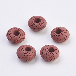 Индийский Красный Европейские бусины из натуральной лавы, окрашенные, бусины с большим отверстием, плоско-круглые, Индийская красная, 15~16x8.5~9 мм, отверстие : 4~5 мм