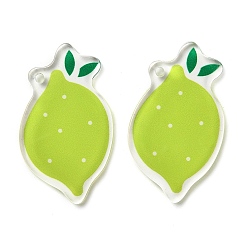 Лимон Непрозрачные печатные акриловые подвески, фрукты, лимон, 44x26x4 мм, отверстие : 2 мм