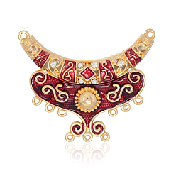 Темно-Красный Золотой тон сплава эмали люстра ссылки, с Кристл AB горный хрусталь, темно-красный, 53.5x64x6 мм, отверстие : 2 мм