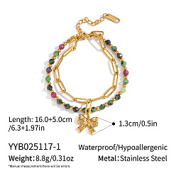 Рубин В Цоизита Браслеты с подвесками из натуральных рубинов в бусинах цоизита, 304 женские браслеты-цепочки со скрепками из нержавеющей стали, бантом, 6-1/4 дюйм (16 см)