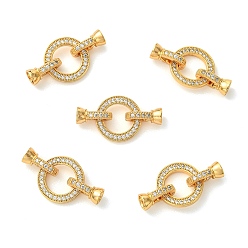 Real 18K Gold Plated SHEGRACE Brass Micro Pave Clear Cubic Zirconi Fold Over Clasps, Ring, Cadmium Free & Lead Free & Nickel Free, Real 18K Gold Plated, 30x15.5x8mm