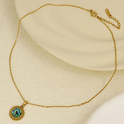 Золотой 304 ожерелья с подвесками в виде солнца из натуральной ракушки пауа из нержавеющей стали, золотые, кулон: 1.9x1.7 см