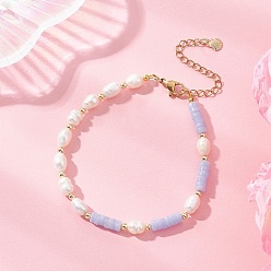 Синий Кружевый Агат Браслеты из синтетического голубого кружевного агата и культивированного пресноводного жемчуга для женщин, плоско-круглые, с 304 из нержавеющей стали Lobster Claw застежками, 7.68~7.87 дюйм (19.5~20 см)