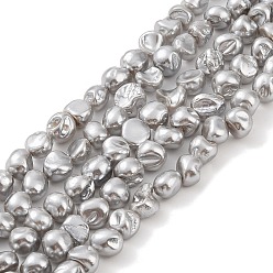 Dark Gray Electroplated Shell Pearl Beads Strands, Nuggets, Dark Gray, 7~8.5x8.5~11x6~8.5mm, Hole: 1mm, about 47pcs/strand, 15.75 inch(40cm)